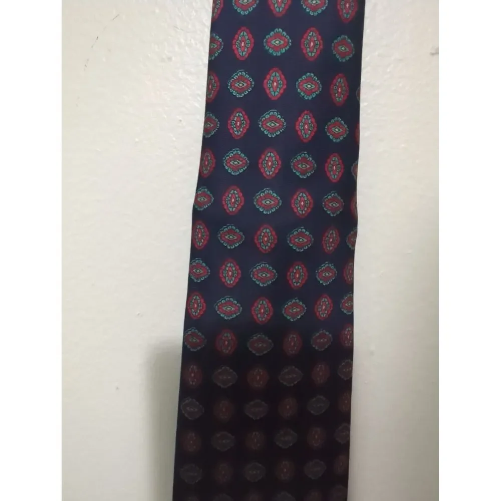 Stafford Mens‎ Navy Blue Red Teal Geometric Medallion Silk Blend Necktie Tie